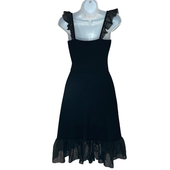 Sandro Laurana Black Ribbed Knit Ruffled Mesh Trimmed Mini Dress US Size 6 EU 38 - Picture 4 of 11